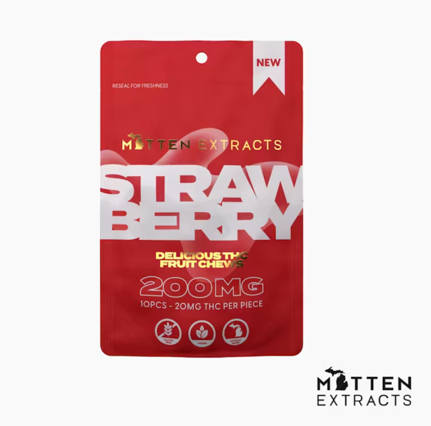 Photograph of product: Mitten Extracts - Gummies - 200mg - Strawberry