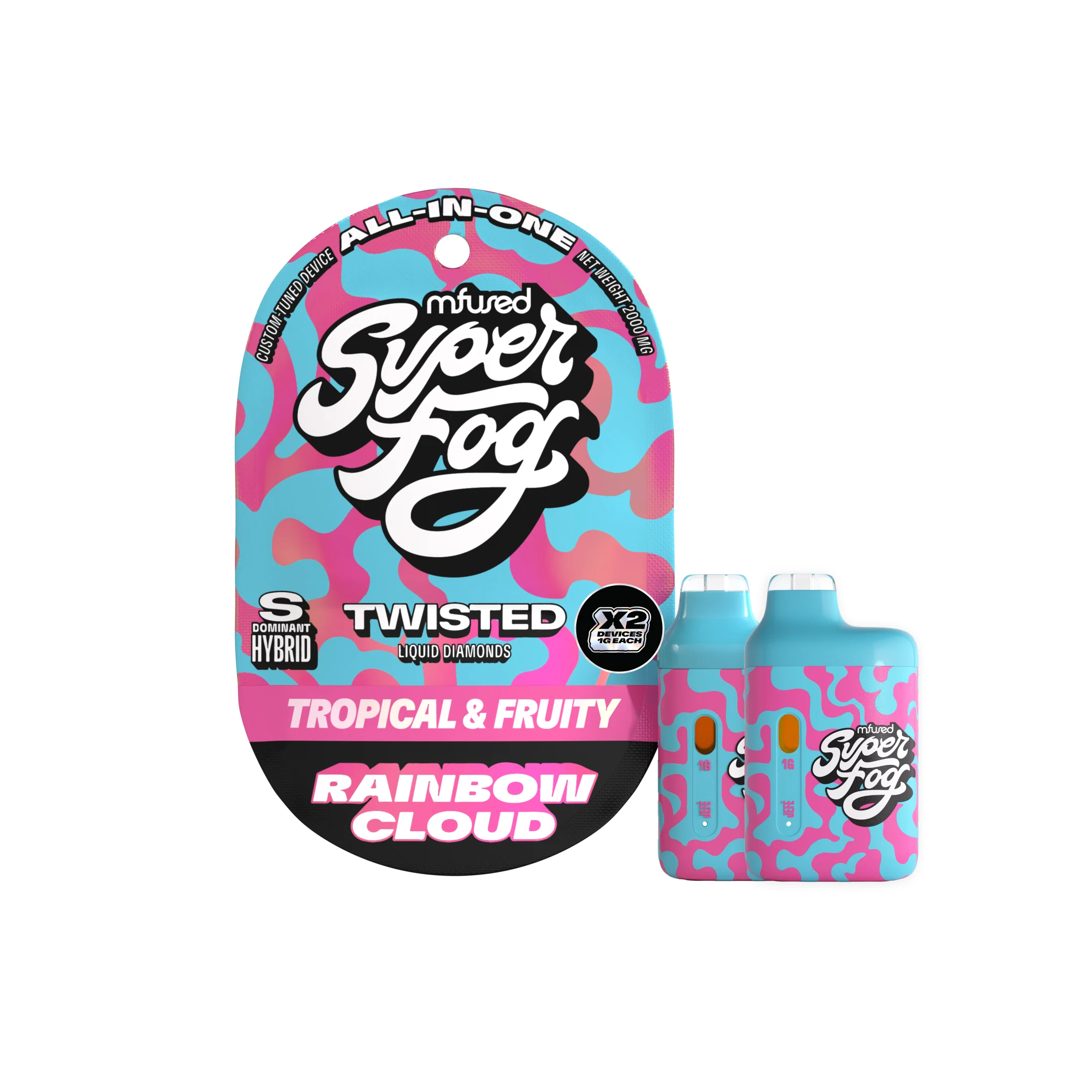 Photograph of product: SUPER FOG Rainbow Cloud 2pk 1g Disposable Vapes