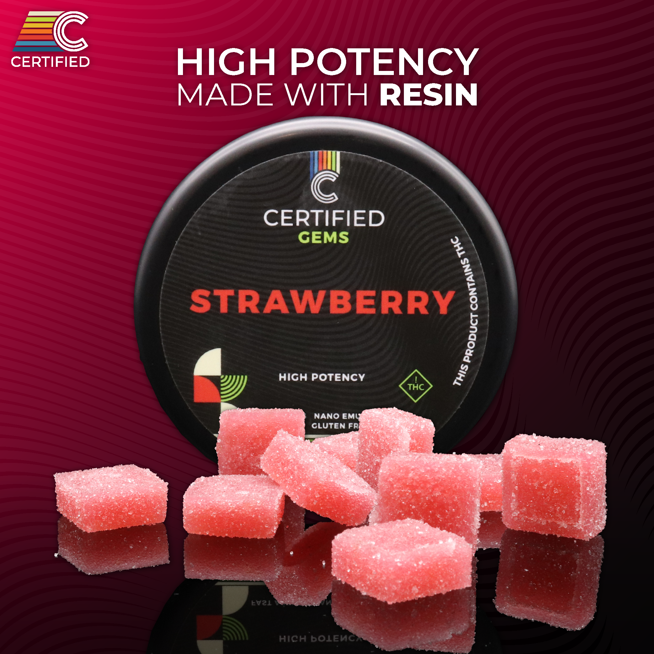 Photograph of product: Certified Cultivators | Strawberry High-Dose 10pc Resin Gummies