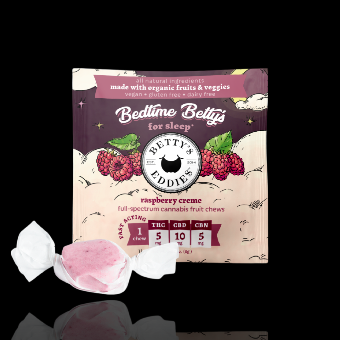 Photograph of product: Bedtime Betty's Raspberry Creme Fruit Chews with CBN 10 pieces