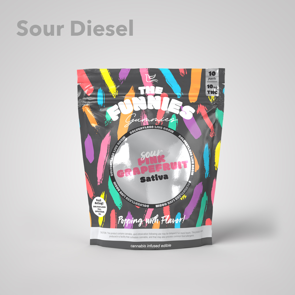 Photograph of product: The Funnies - Live Rosin Gummies Sour Pink Grapefruit 10pk - 100mg