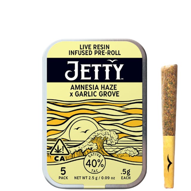 Photograph of product: Amnesia Haze x Garlic Grove Live Resin Infused 5pk Prerolls - 