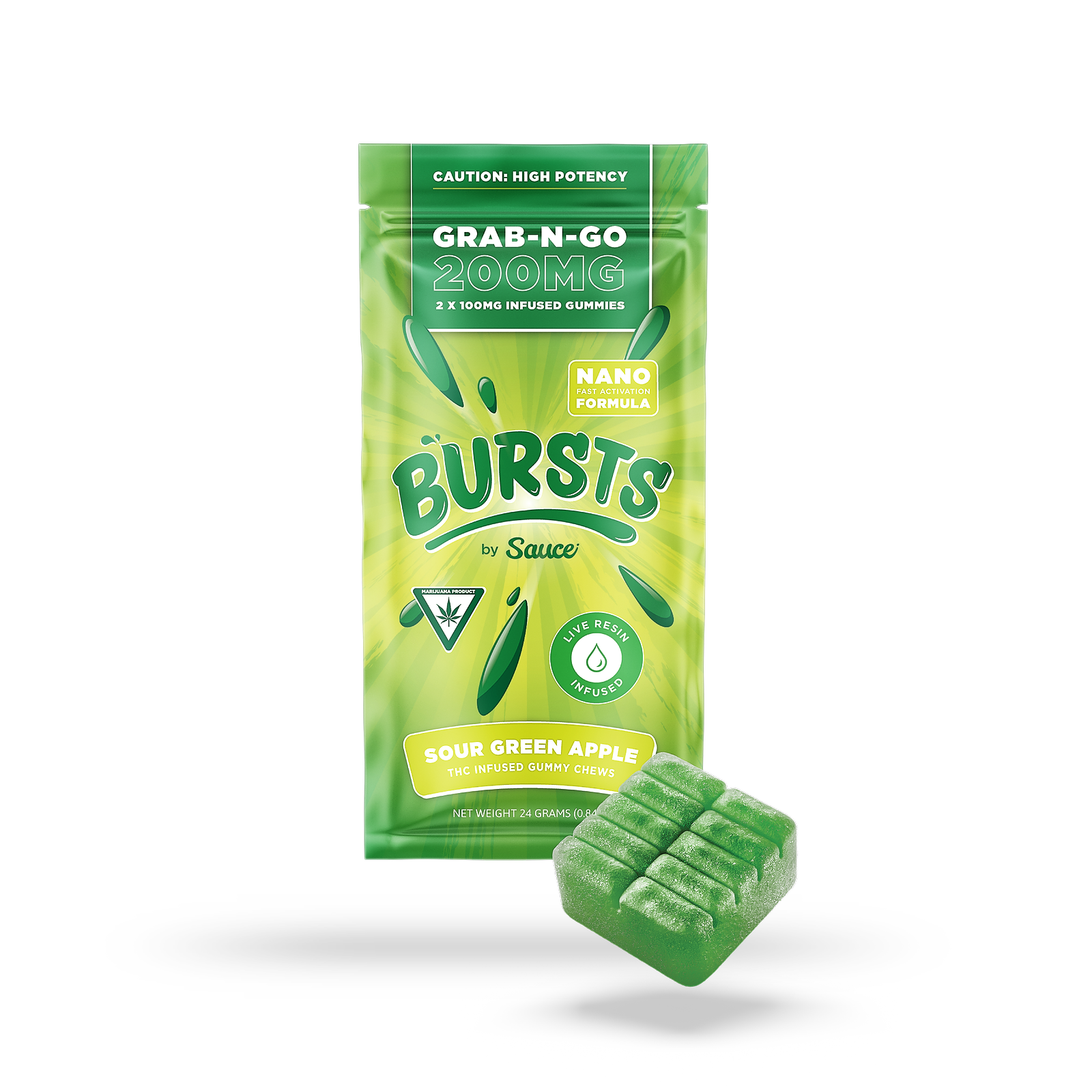 Photograph of product: BURSTS | SOUR GREEN APPLE 200MG GUMMY