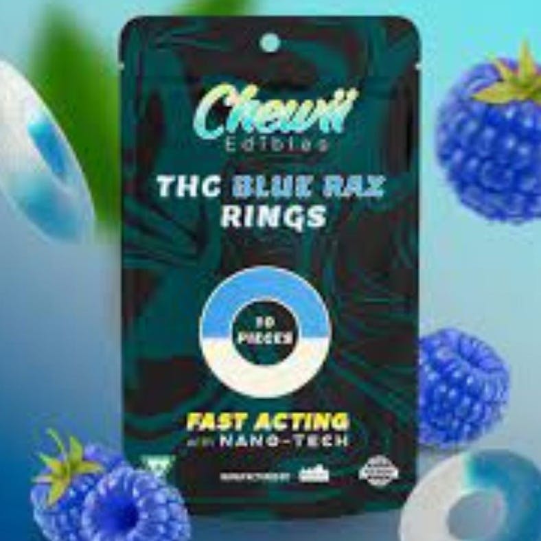 Photograph of product: CHEWII RINGS | BLUE RAZZ | FAST ACTING GUMMIES | 200MG