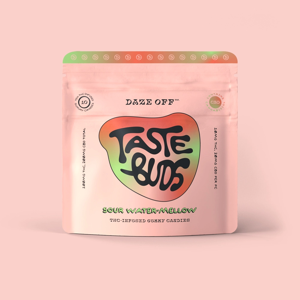 Photograph of product: Daze Off | Taste Buds Sour Water-Mellow 2:1 CBD:TH-oui 10pk | 100mg
