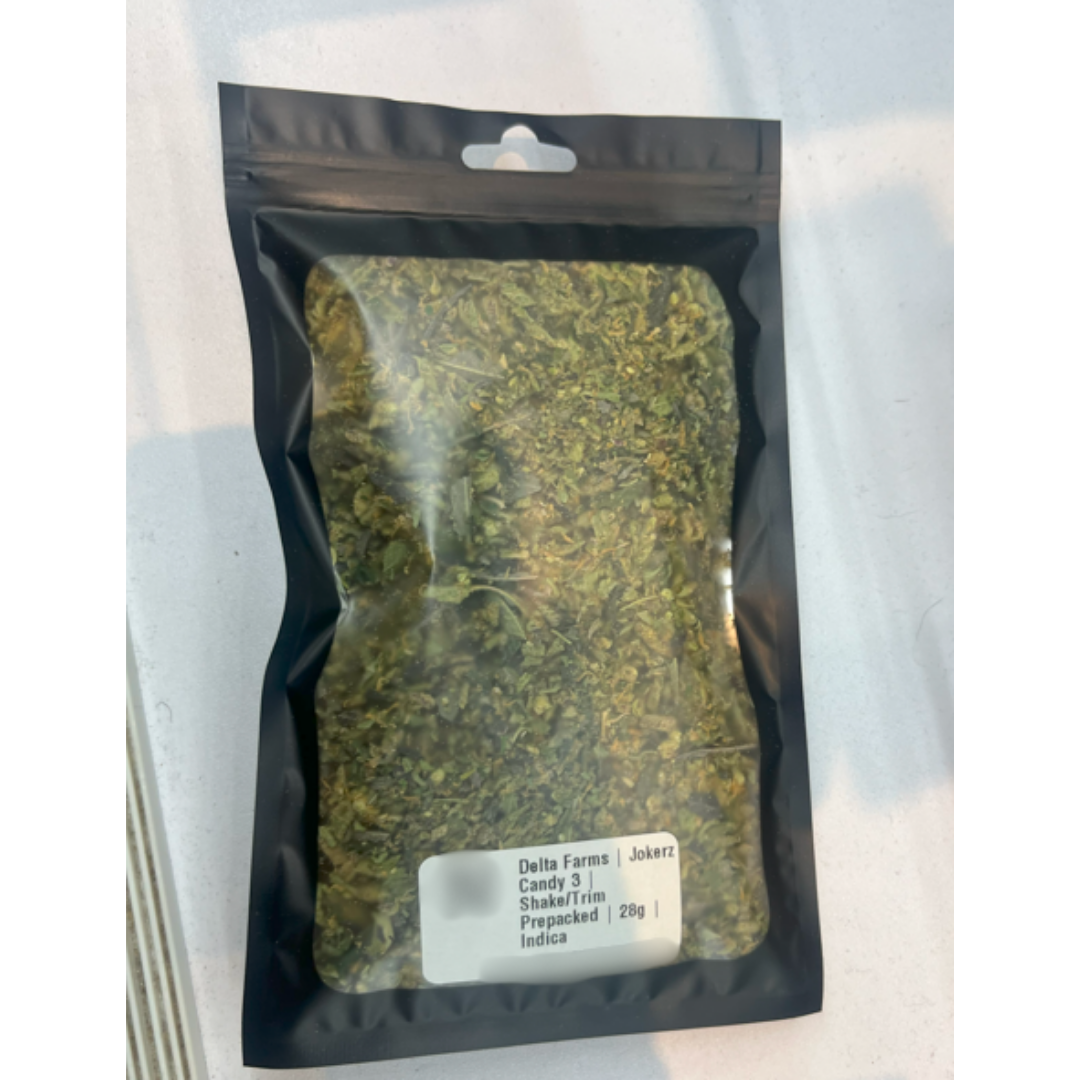 Photograph of product: Delta Farms | Jokerz Candy 3 | Shake/Trim Prepacked Oui'd - 28g