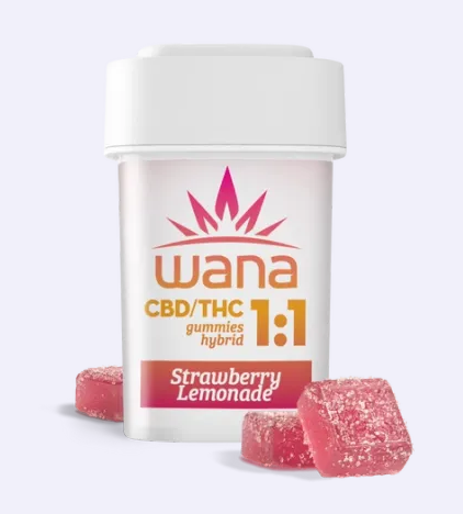 Photograph of product: Sour Strawberry Lemonade | 10mg TH-oui: 10mg CBD | 10pk Gummies | Wana