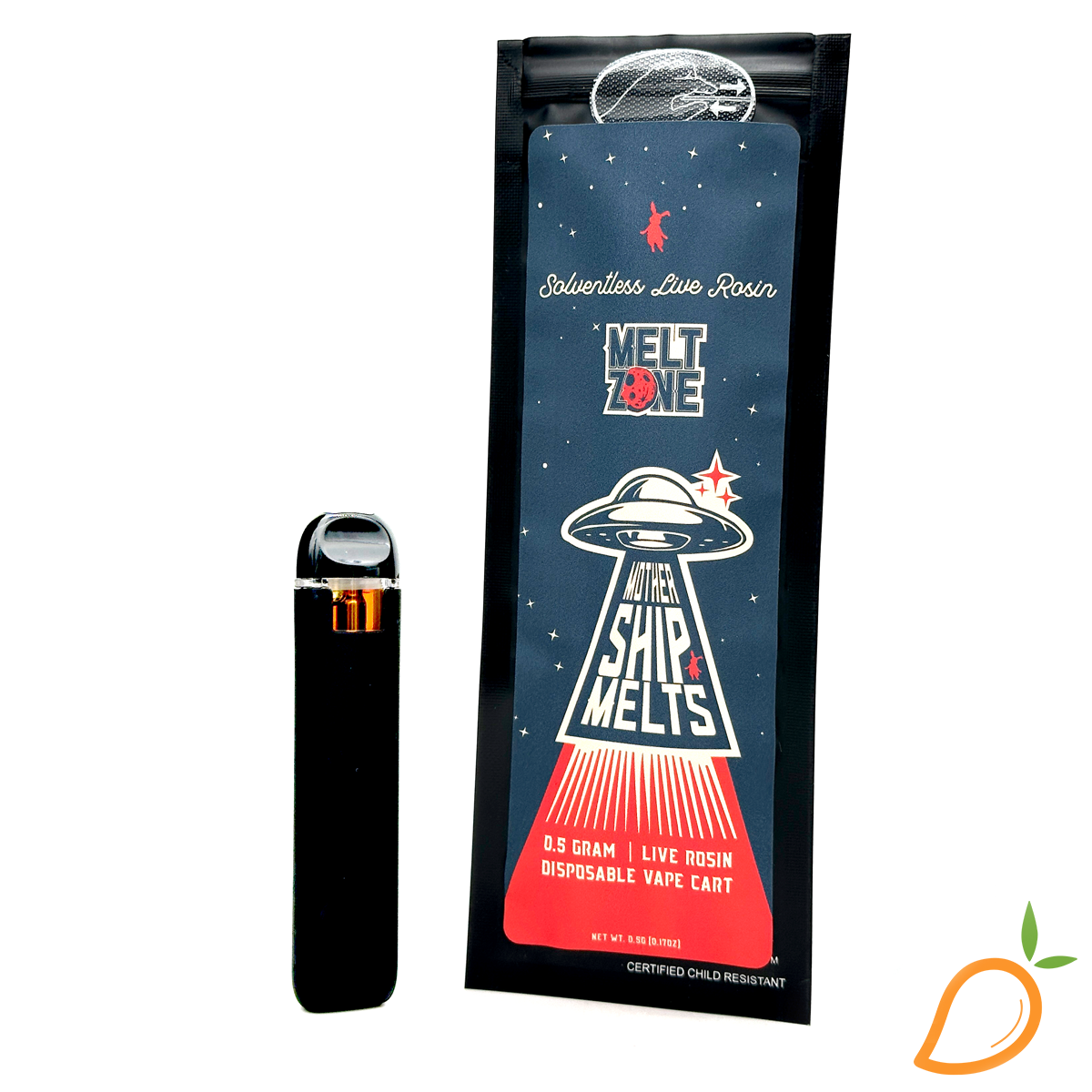 Photograph of product: 0.5g Mango Aliens Live Rosin Disposable Vape Mothership Melts