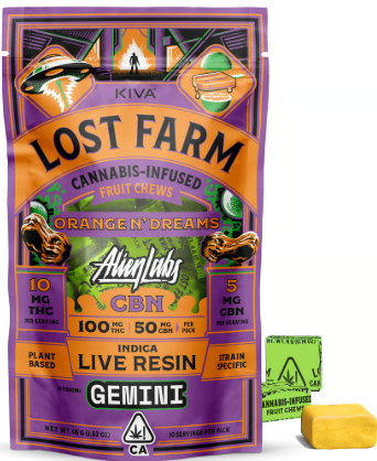 Photograph of product: Orange N' Dreams x Gemini [I] - 100MG 10:5 CBN Live Resin Chews 10PK