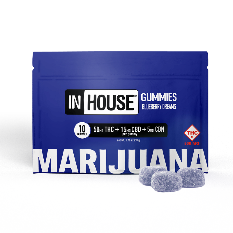 Photograph of product: Blueberry Dreams | 2:3:1 | TH-oui:CBD:CBN | 100mg | Gummies | InHouse