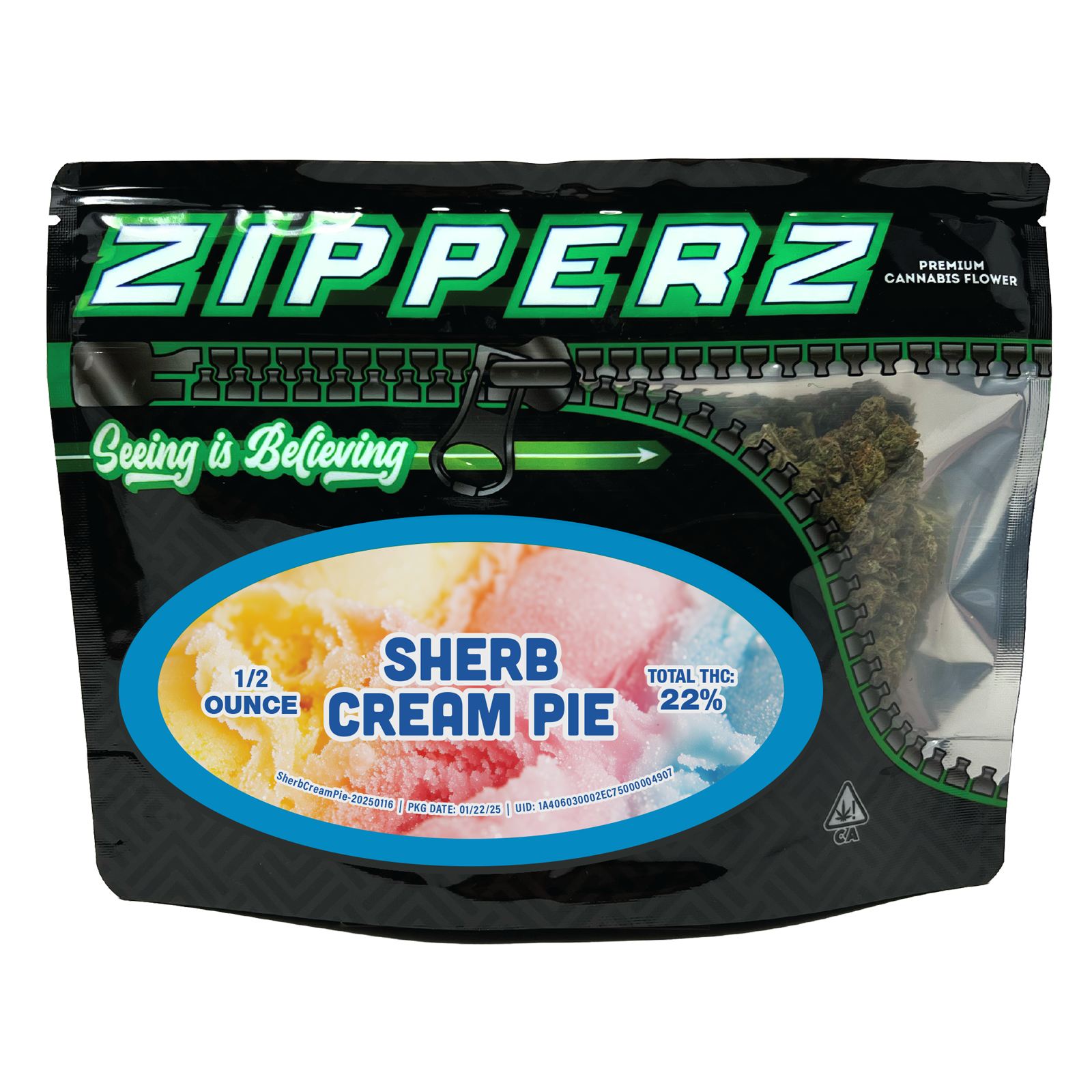 Photograph of product: Zipperz Sherb Cream Pie 1/2 oz Flower - 14g