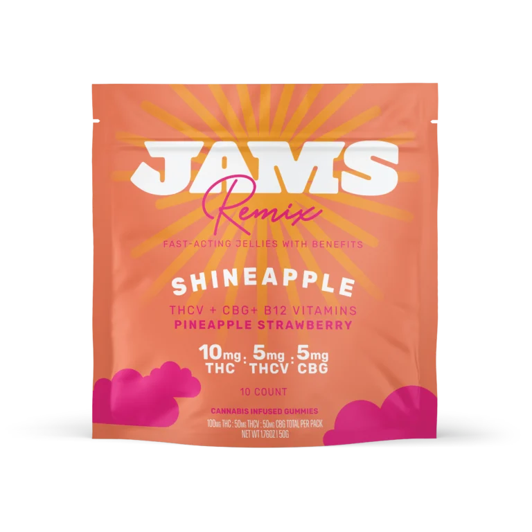 Photograph of product: JAMS | REMIX | FAST ACTING | GUMMIES | SHINEAPPLE | 20PK 100MG