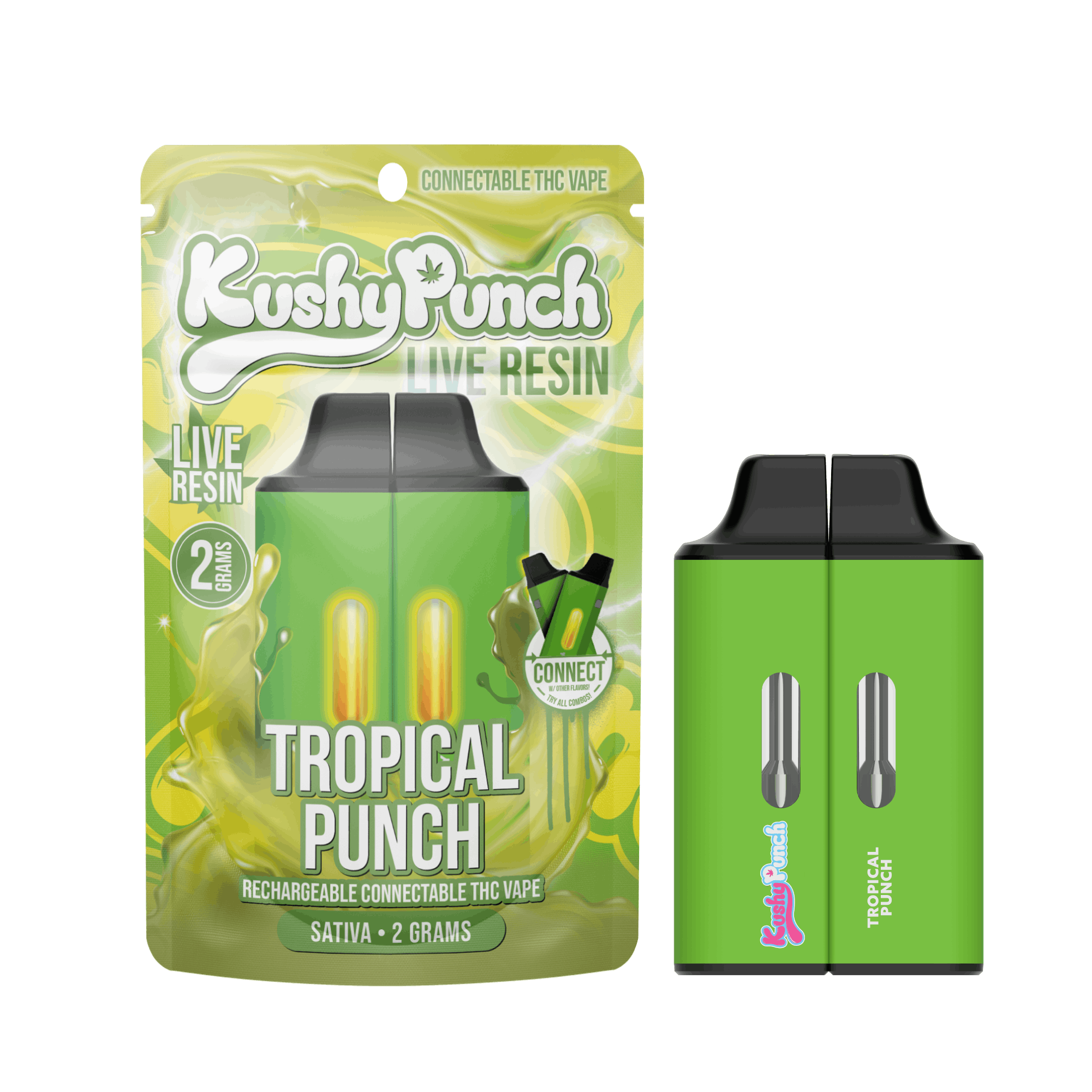 Photograph of product: Kushy Punch Vape - Tropical Punch - 2G Live Resin AIO Click