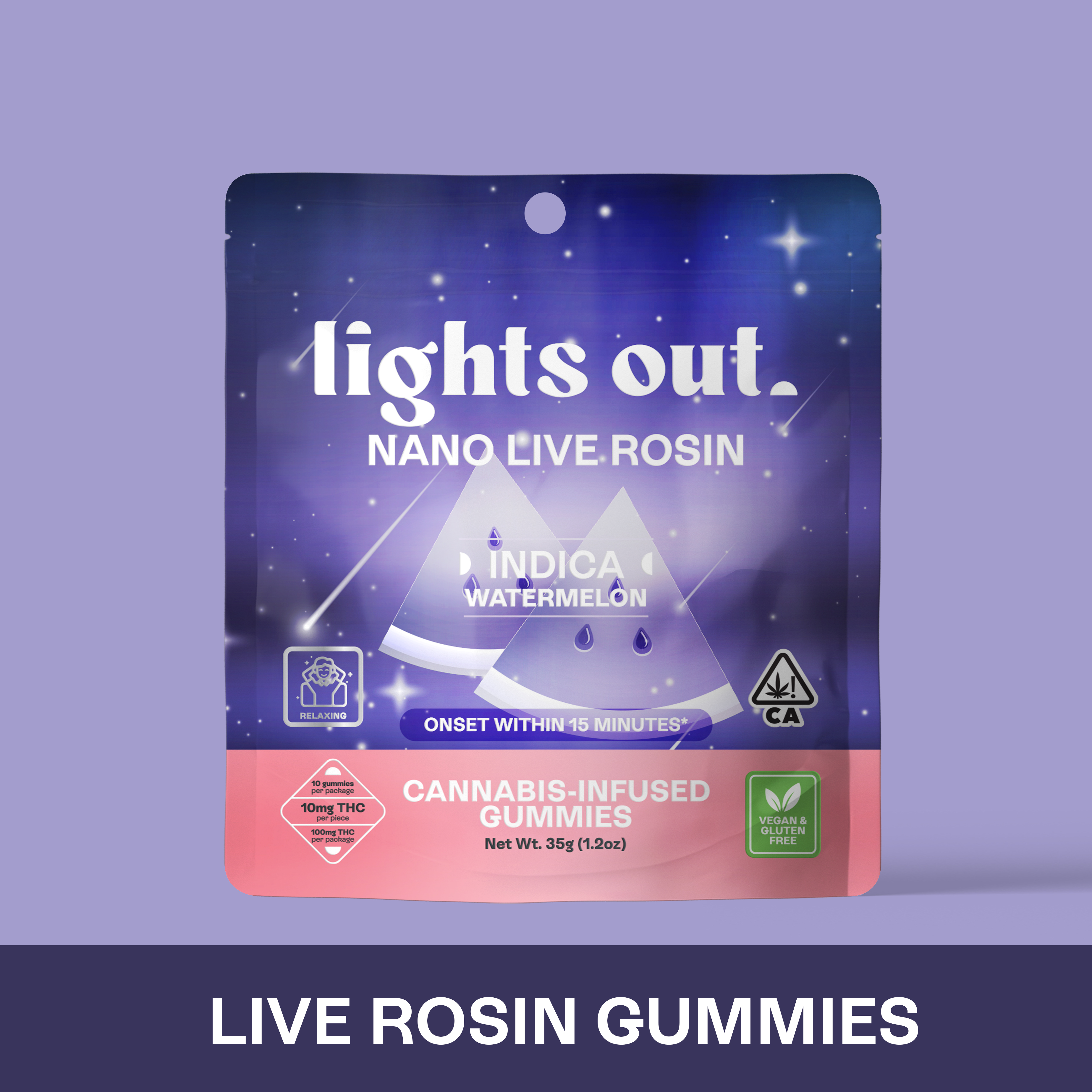 Photograph of product: Lights Out - Watermelon (Oui'd) Live Rosin Nano Edible 100mg