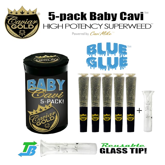 Photograph of product: Blue Glue | Baby Cavi | 5pk Infused Prerolls - 