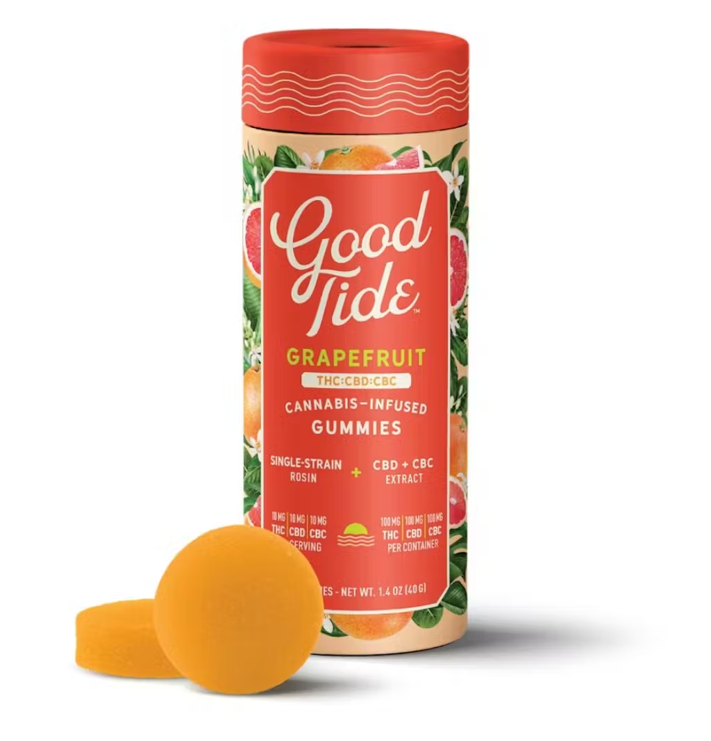 Photograph of product: Good Tide Grapefruit Rosin Gummies 1:1:1 (TH-oui:CBD:CBC) 10mg 10pk