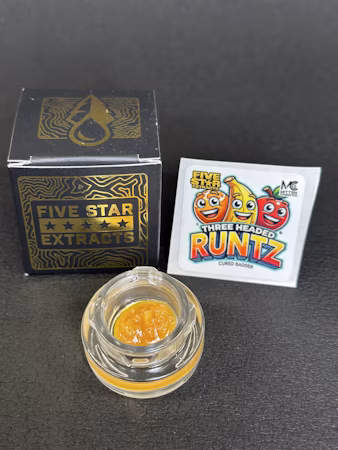 Photograph of product: Three Headed Runtz Cured Badder | Five Star Extracts | 1g