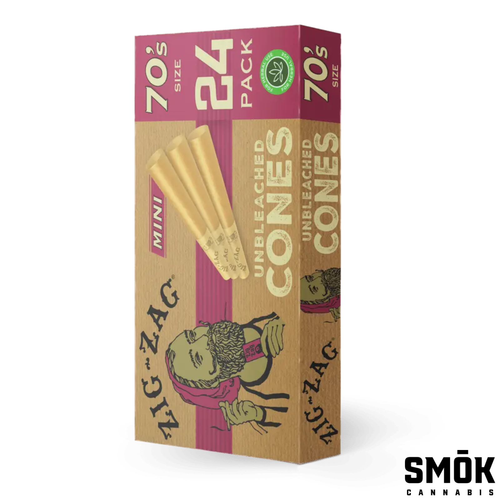 Photograph of product: Zig Zag 70's Unbleached Cones 24pk