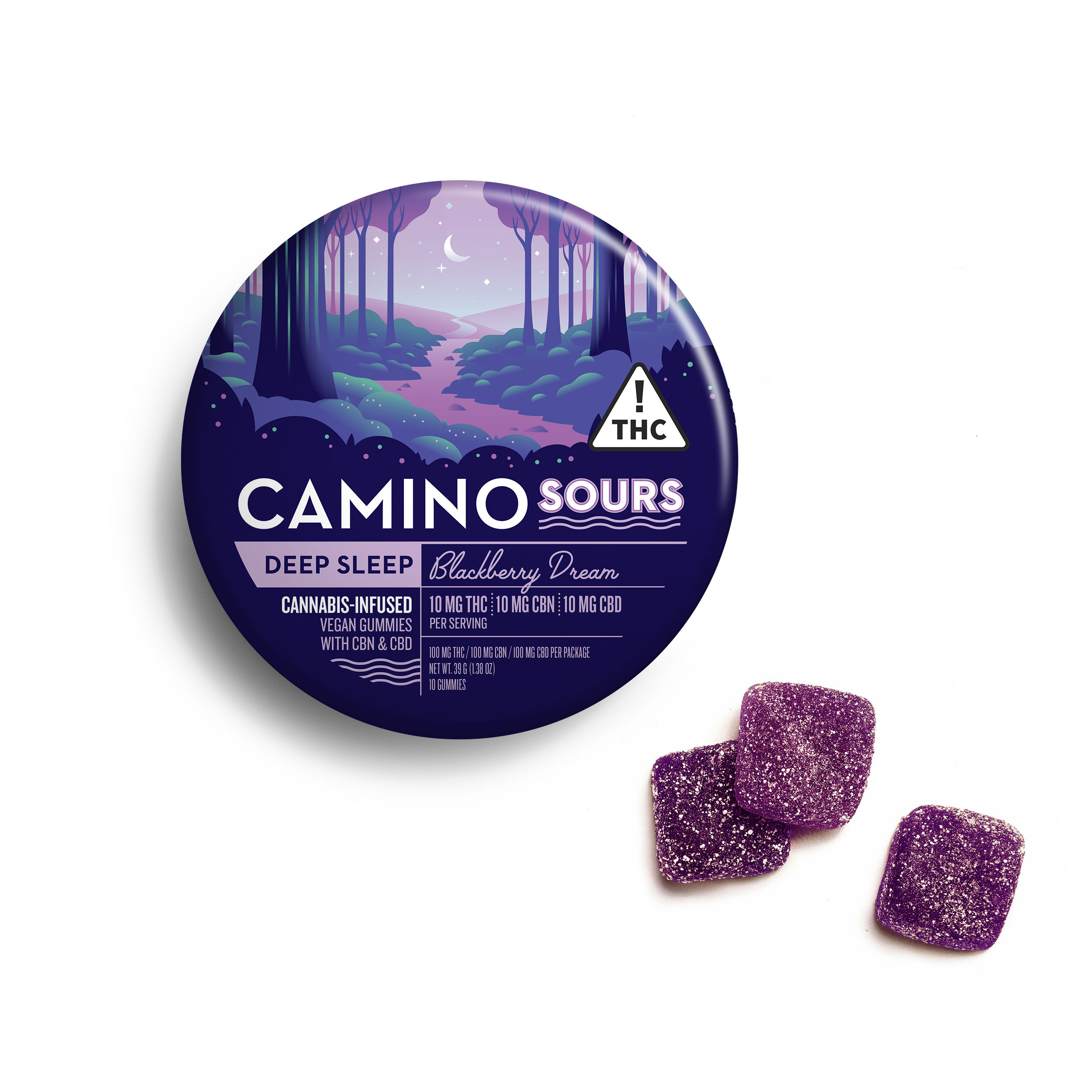 Photograph of product: Camino Sours Blackberry Dream Gummies THC:CBD:CBN 10mg 10pk