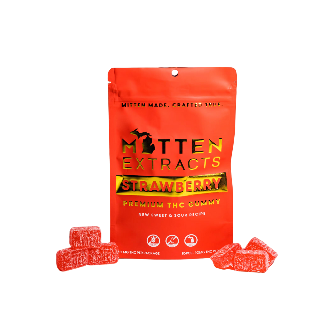 Photograph of product: Mitten Extracts | Strawberry Gummies | 10x20mg | 200mg