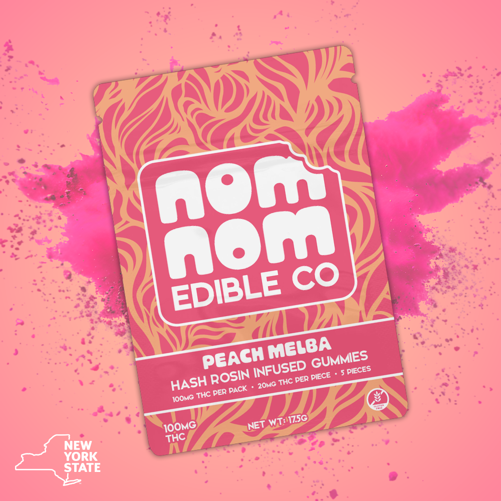 Photograph of product: Nom Nom - Live Rosin Gummies - Peach Melba - 5pk - 100mg