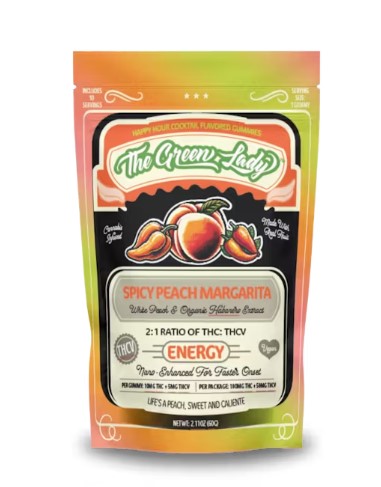 Photograph of product: The Green Lady | Spicy Peach Margarita Energy Gummies  | 100mg Package