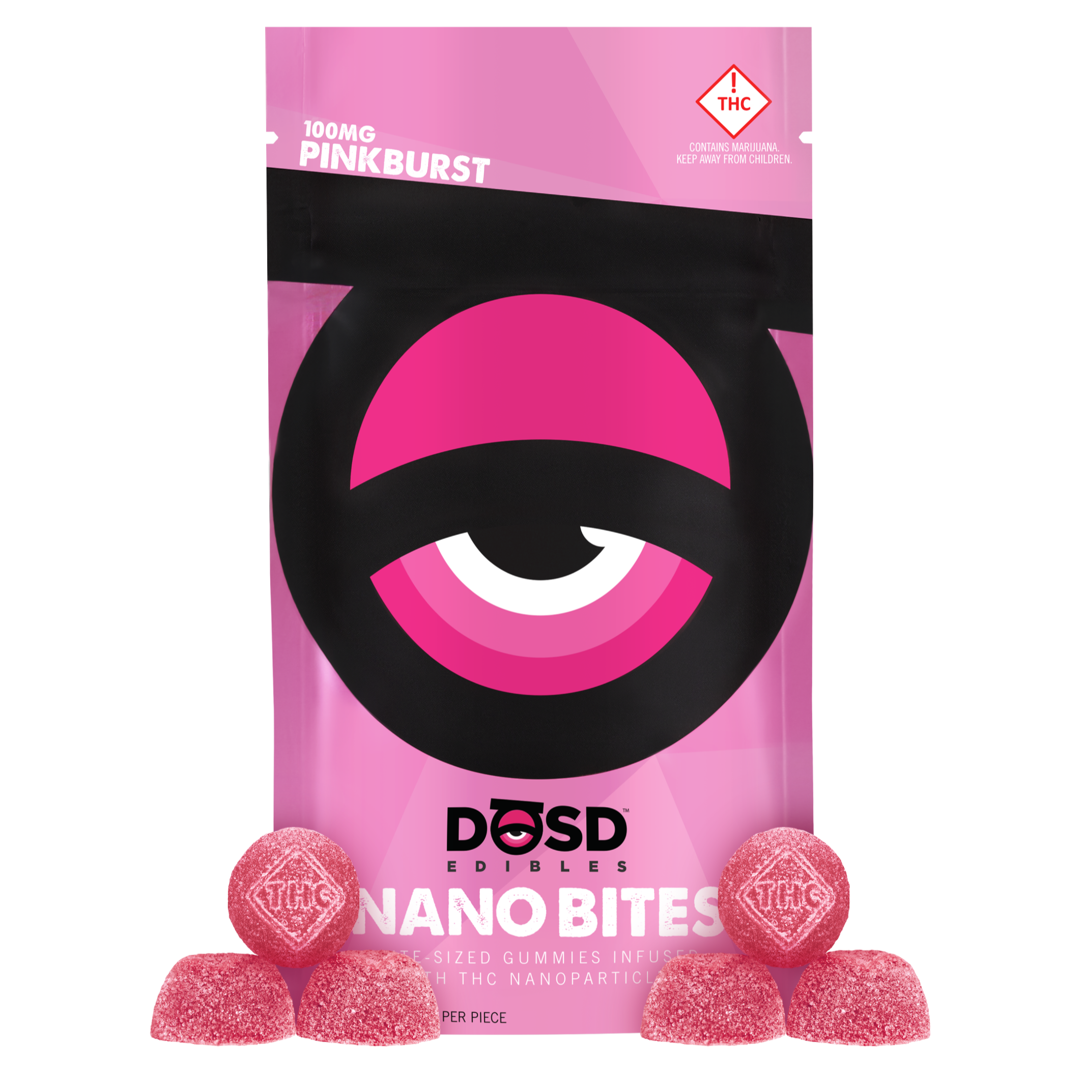 Photograph of product: Pinkburst (H) NanoBite 100mg Gummies