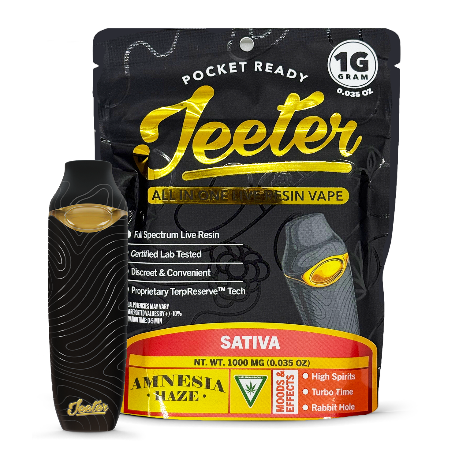 Photograph of product: Jeeter Amnesia Haze Live Resin Disposable Vape Rec