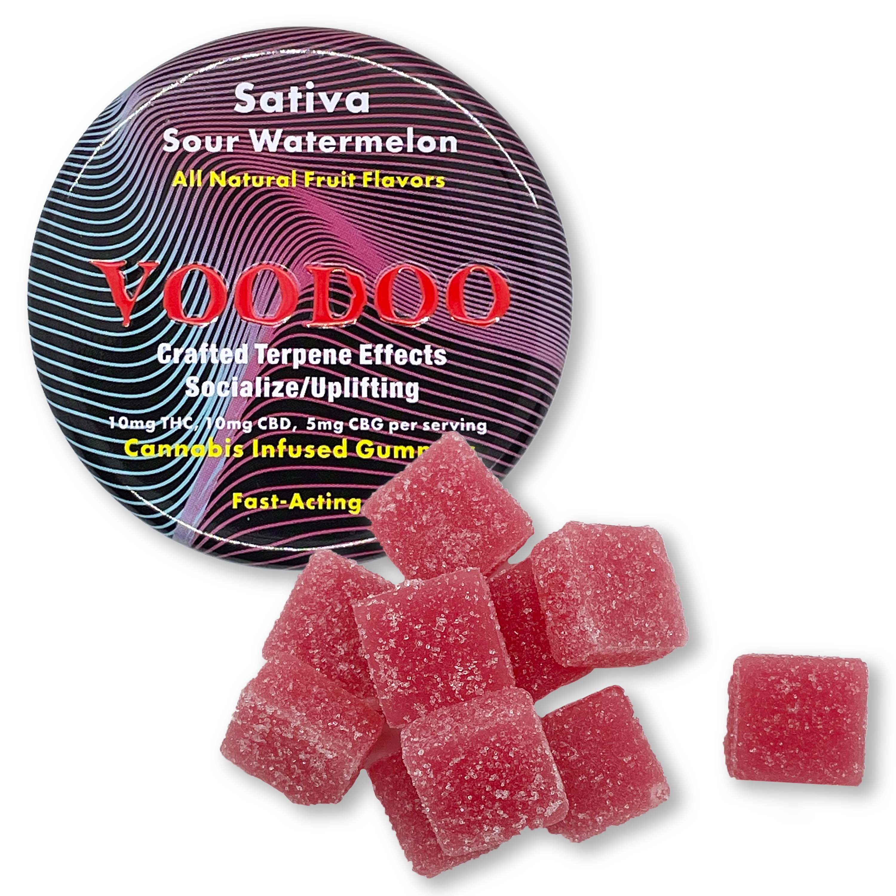 Photograph of product: VooDoo - Sour Watermelon Gummies 2:2:1 TH-oui:CBD:CBG - 200mg
