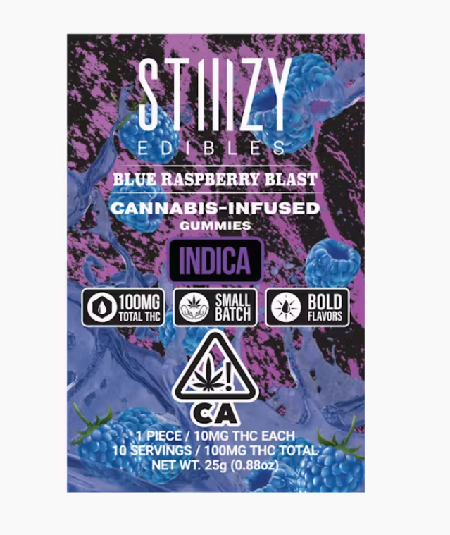 Photograph of product: BLUE RASPBERRY BLAST GUMMIES 10 PACK 100MG