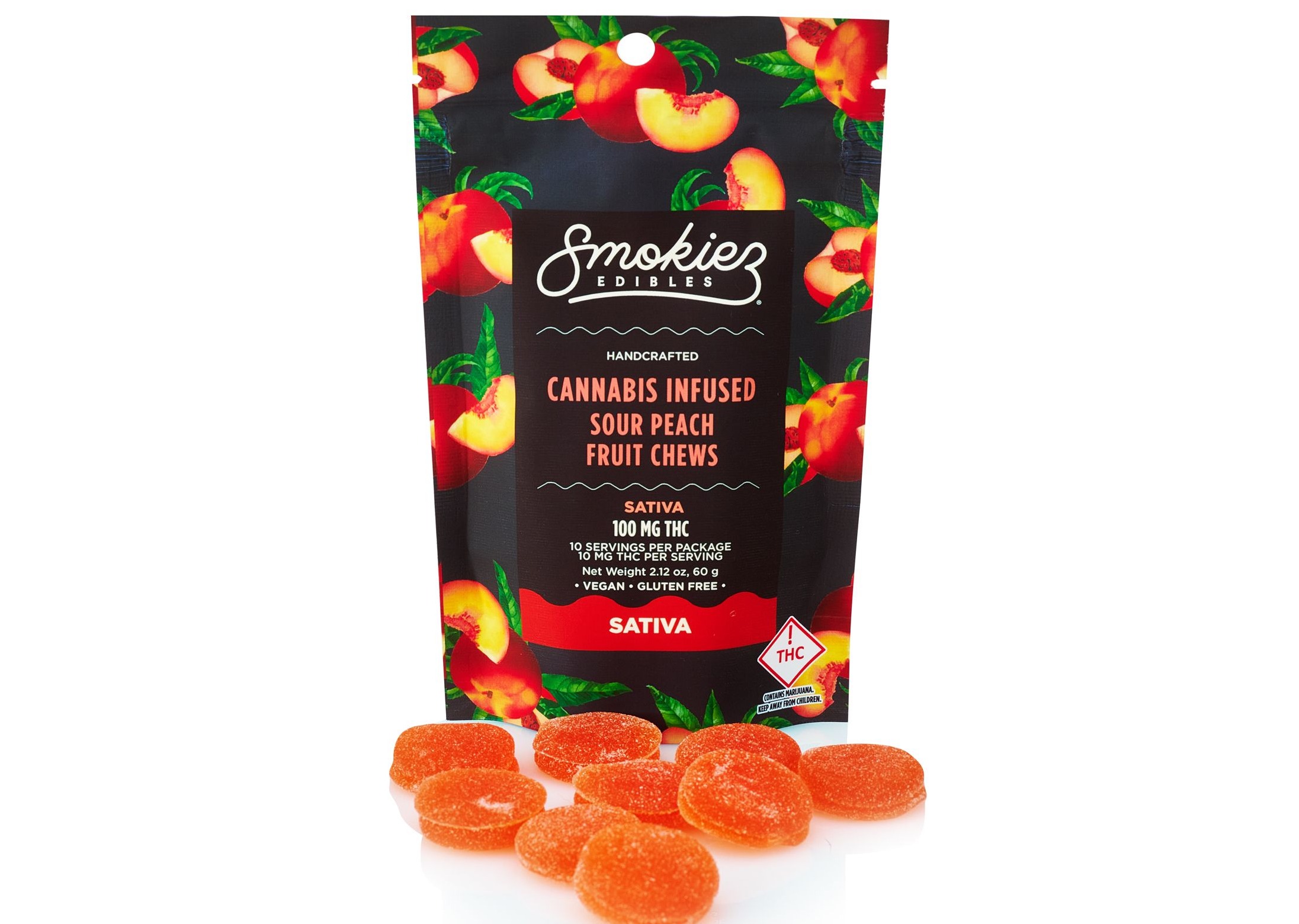 Photograph of product: Sour Peach Oui'd  1000mg TH-oui Fruit Chews