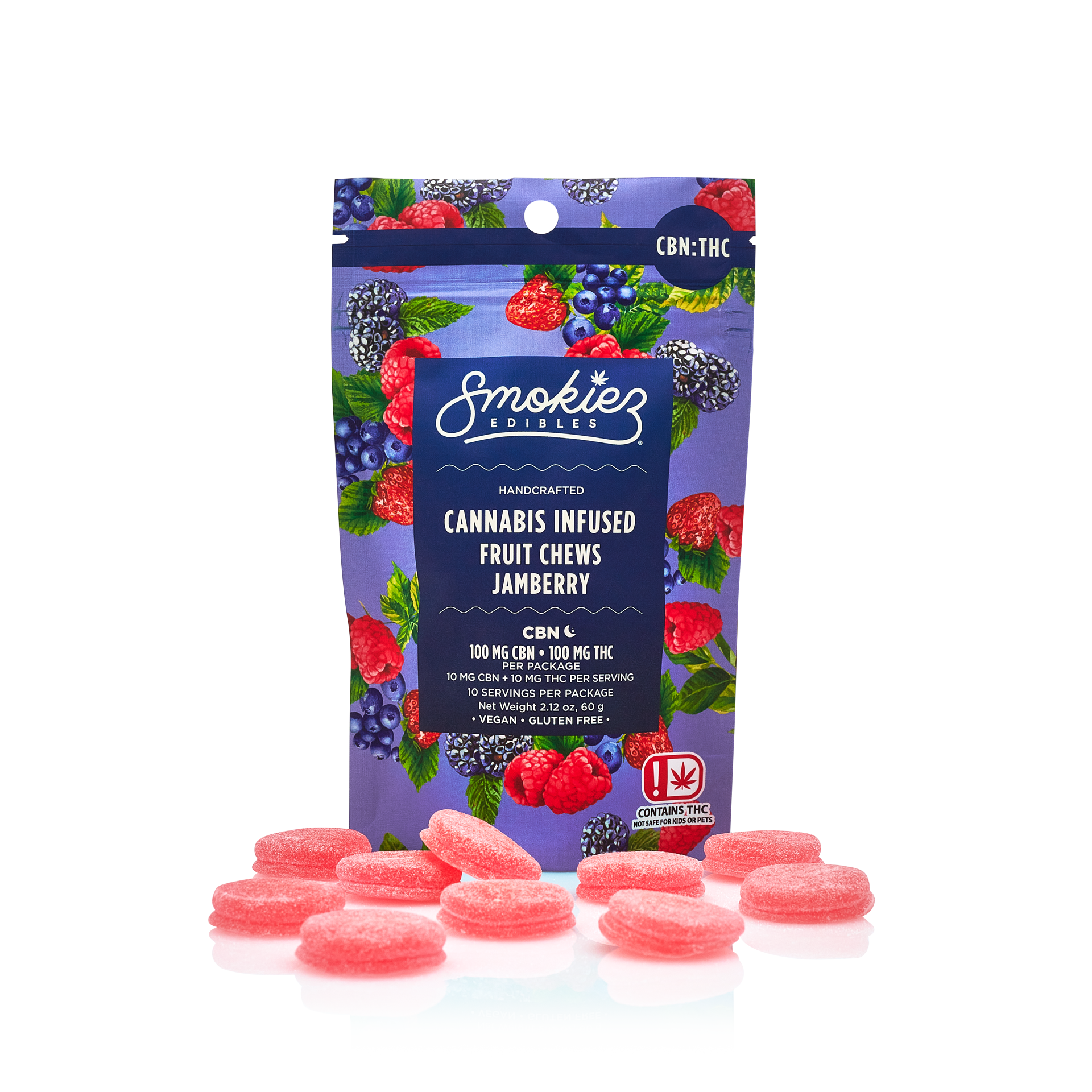 Photograph of product: Smokiez | Gummies | Jamberry | 1:1 TH-oui:CBN | 100mg