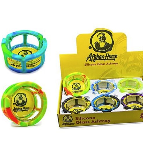 Photograph of product: ashtray Afghan Hemp Glass/Silicone, assorted