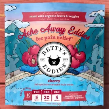 Photograph of product: Betty's Ache Away Eddies for Pain Relief 50mg 10pk - Cherry Chews