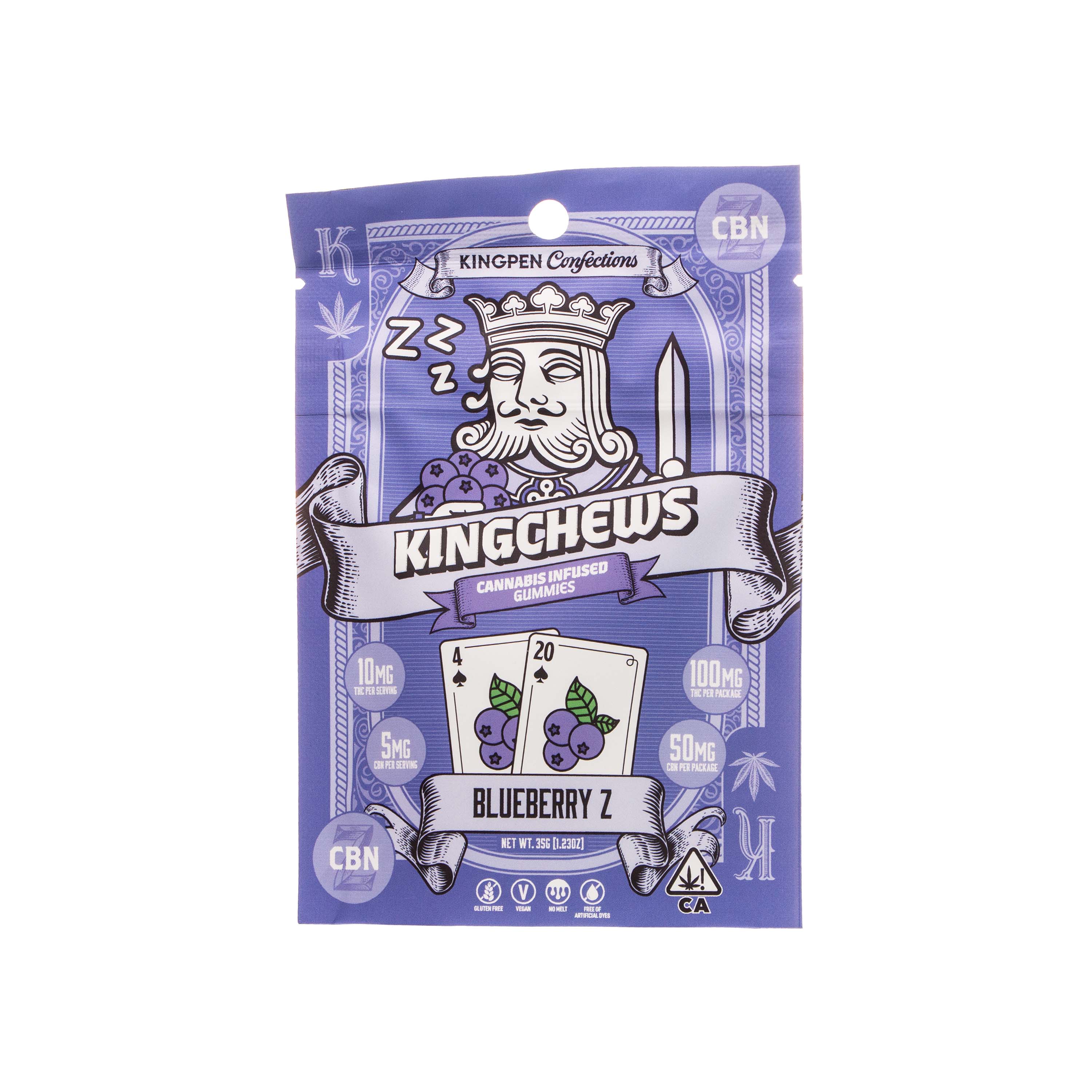 Photograph of product: Kingchews | Blueberry Z Gummies (2:1 TH-oui:CBN - 150mg Total)