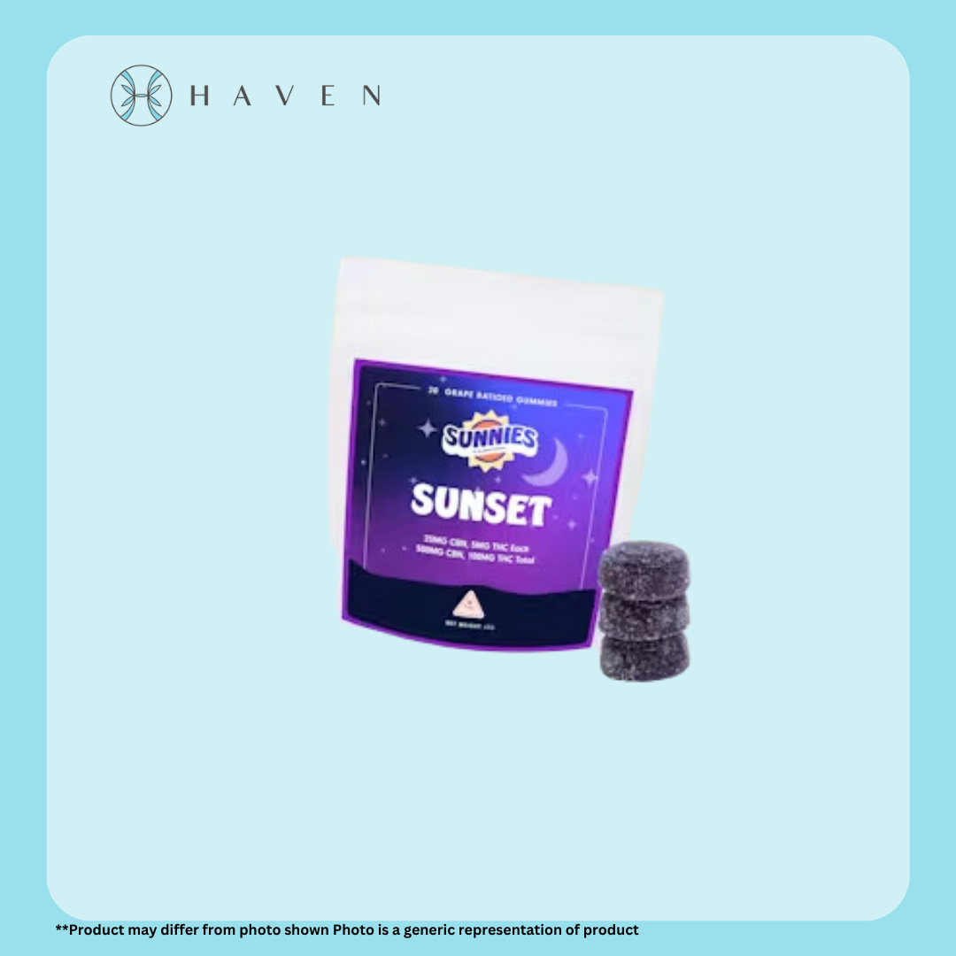 Photograph of product: 5mg Sunset Grape 1:5 TH-oui:CBN Sunnies (20pk) | Sunmed