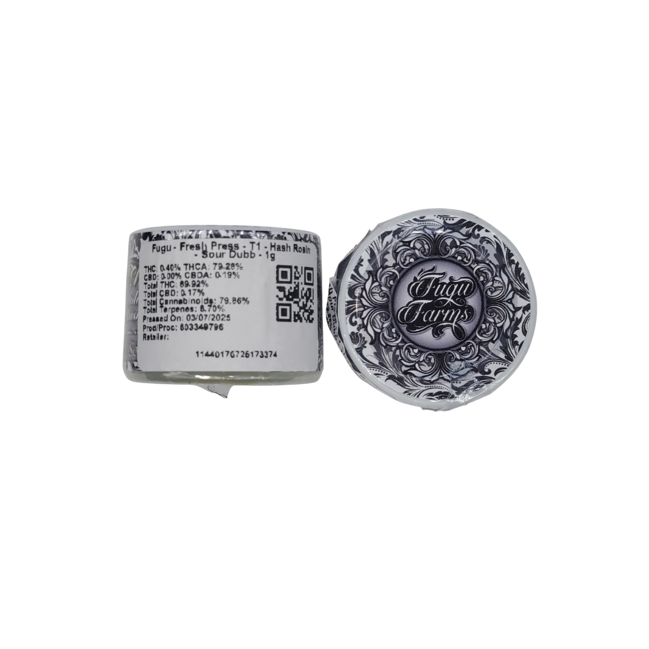 Photograph of product: Fugu CON Sour Dubb Fresh Press au chocolat Rosin 1g