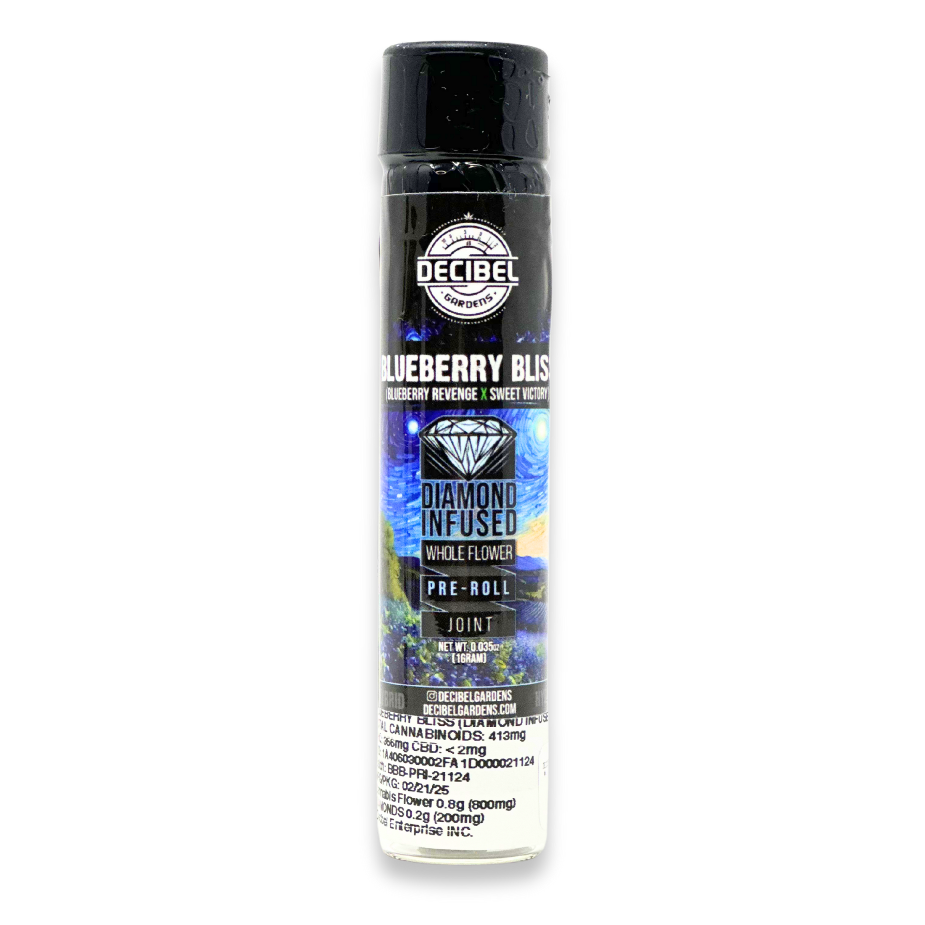 Photograph of product: Decibel Gardens Infused Preroll Blueberry Bliss 1G