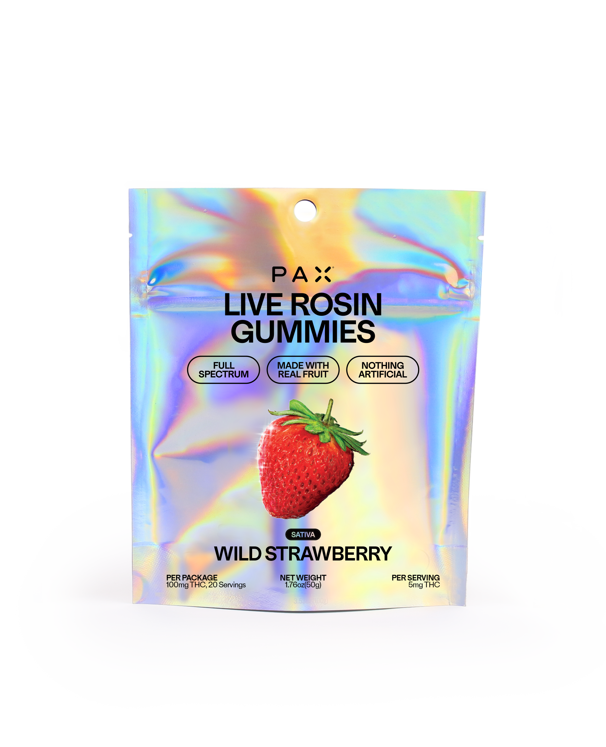 Photograph of product: PAX | Wild Strawberry Live Rosin Gummies | 100mg