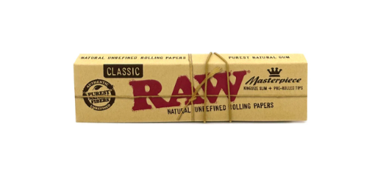 Photograph of product: RAW | Masterpiece Classic King Size Slim Papers + Tips | $3.50