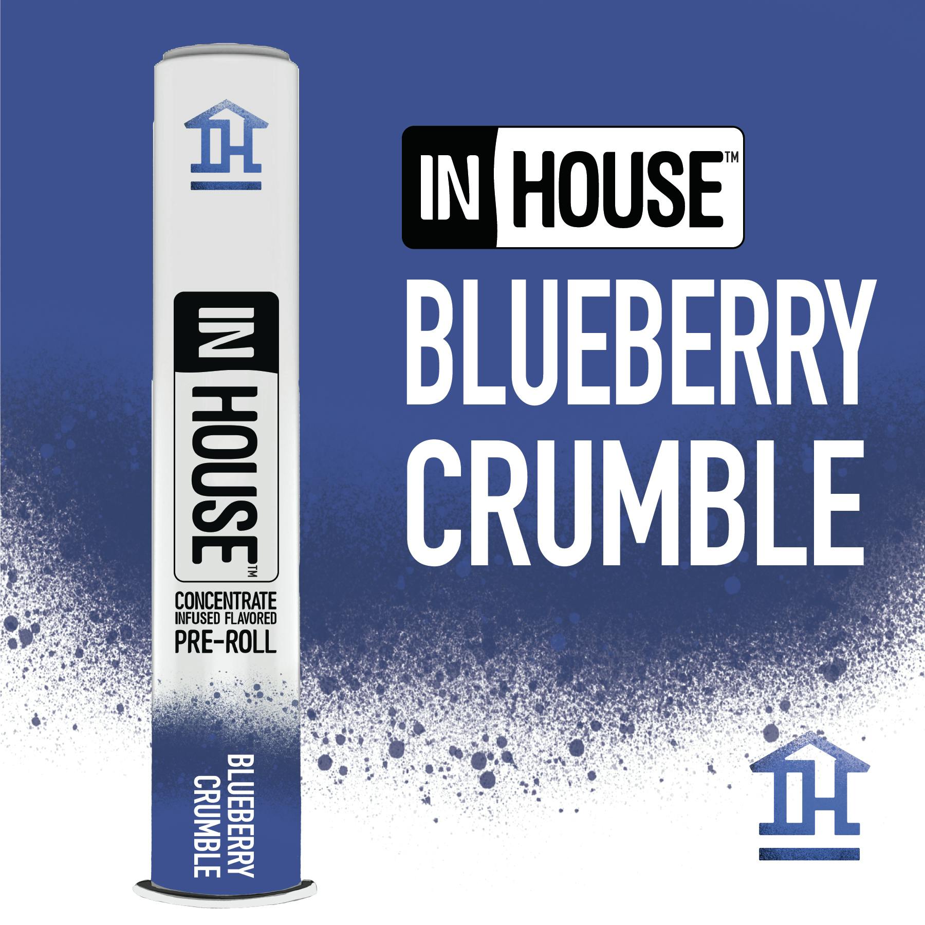Photograph of product: In House Distillate Infused Preroll (0.75g) Blueberry Crumble