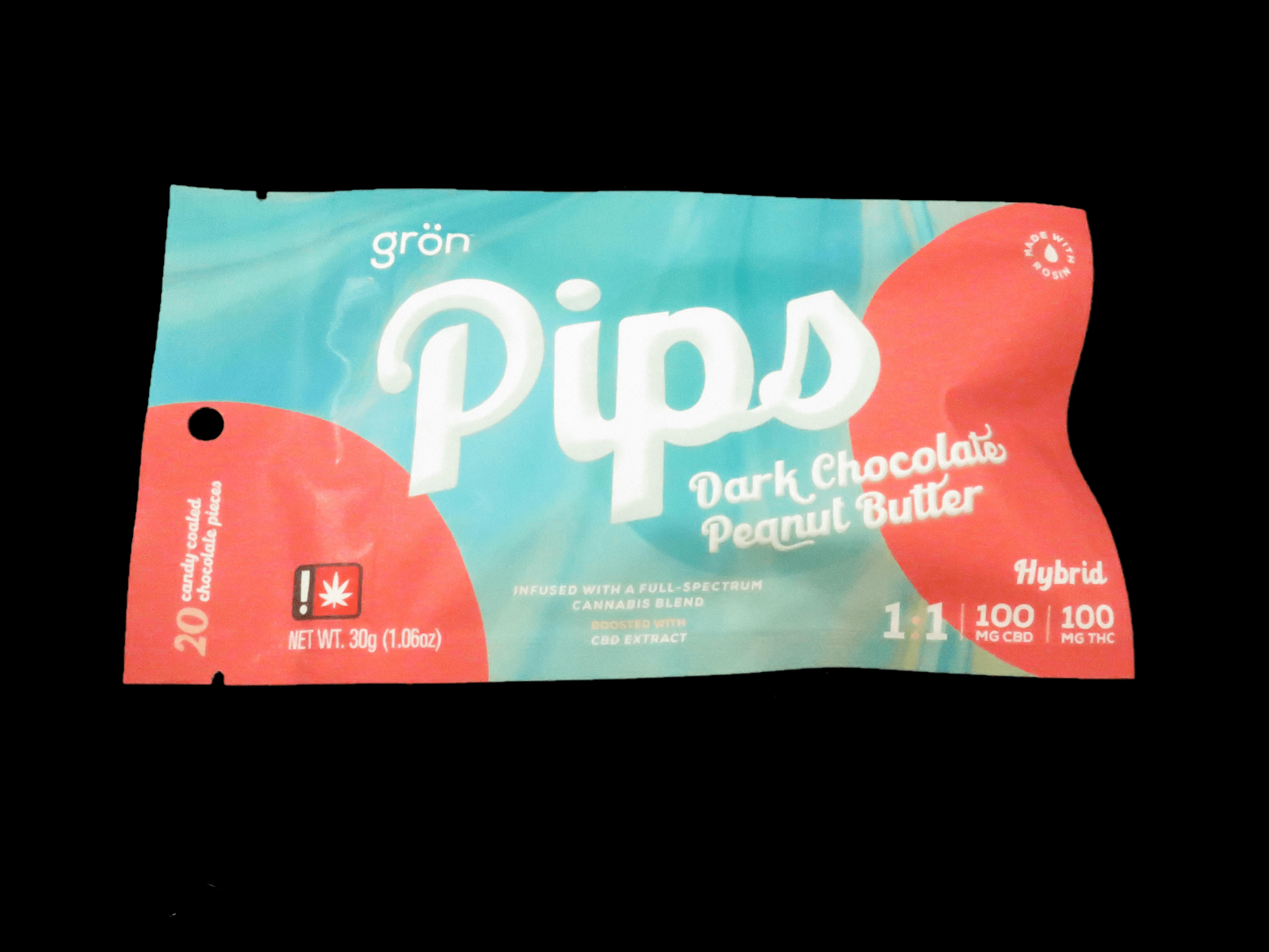 Photograph of product: Gron - 100mg TH-oui/CBD pips - Dark chocolate Peanut Butter