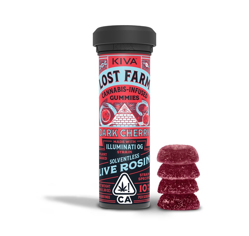 Photograph of product: LOST FARM DARK CHERRY ILLUMNATI OG LIVE ROSIN GUMMIES