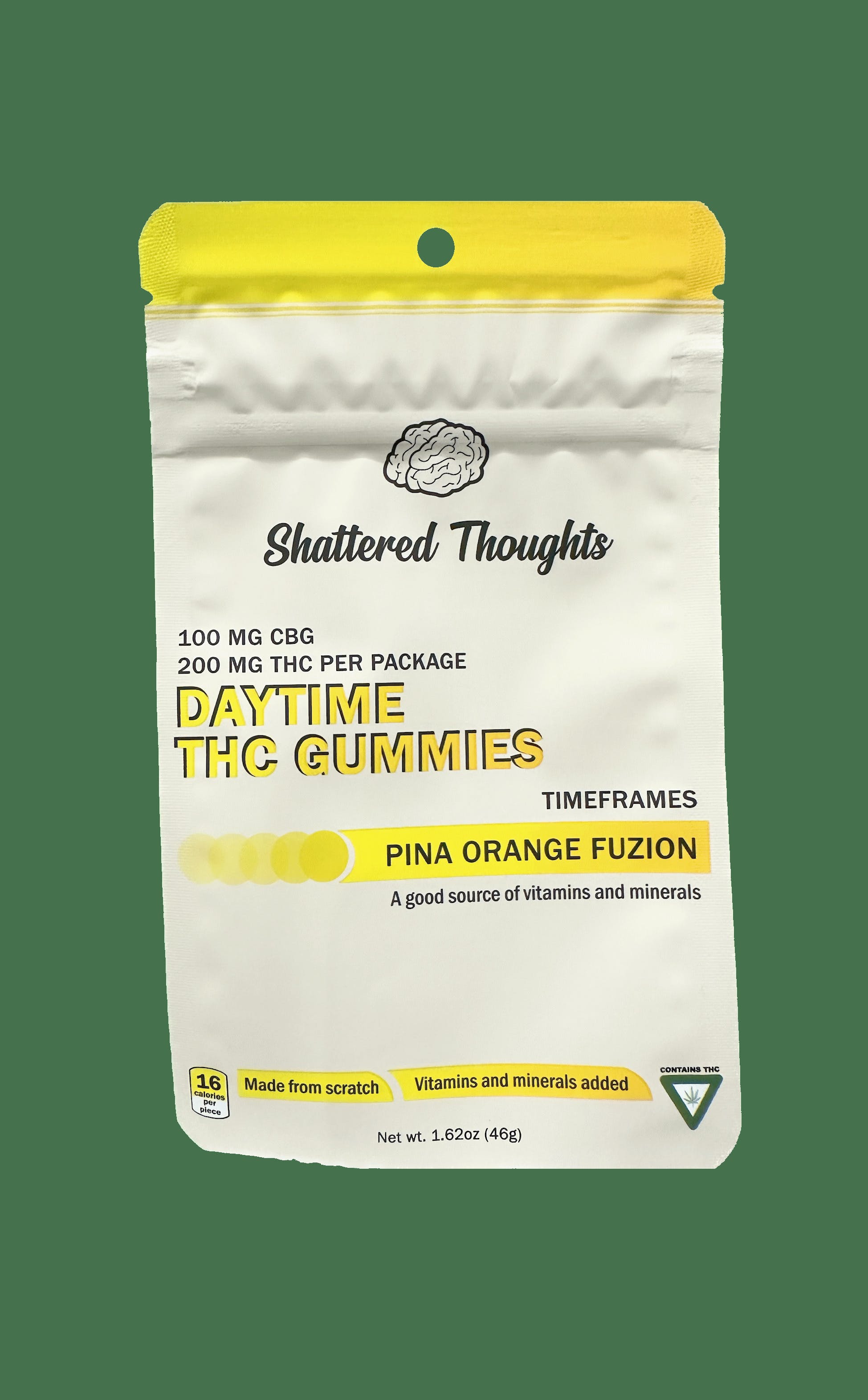 Photograph of product: Shattered Thoughts Gummies- Daytime Pina Orange Fuzion TH-oui:CBG -200mg