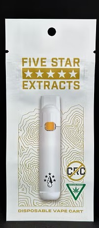Photograph of product: Five Star Extracts | Disposable Vapor Cartridge | Cured Resin | Cosmic Cookies | 1g