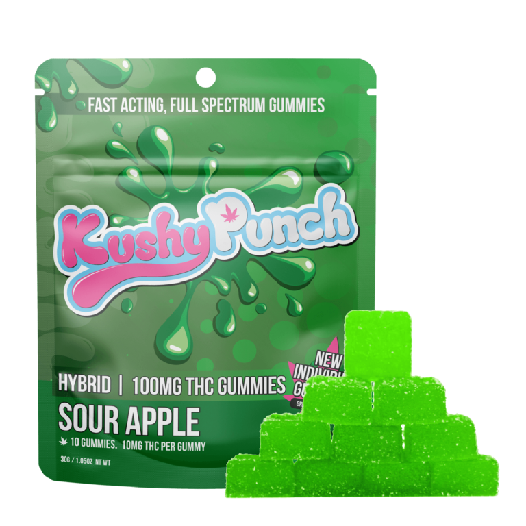 Photograph of product: Kushy Punch | Sour Apple | 10mg/Gummy | 10pk