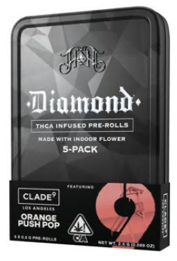 Photograph of product: 5pk Orange Push Pop Diamond Infused Prerolls - Heavy Hitters