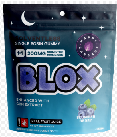 Photograph of product: Blox au chocolat Rosin Gummy | Slumber Berry | 1:1 (TH-oui:CBN)