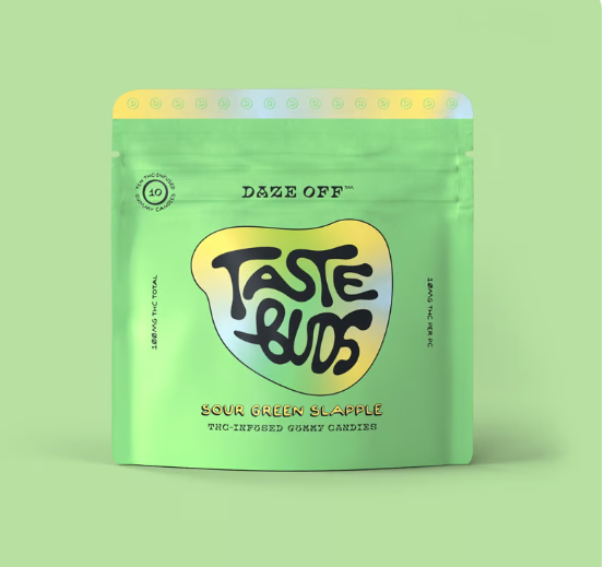 Photograph of product: AZ Daze Off Taste Buds Gummies - Sour Green Slapple 100mg (10pk)