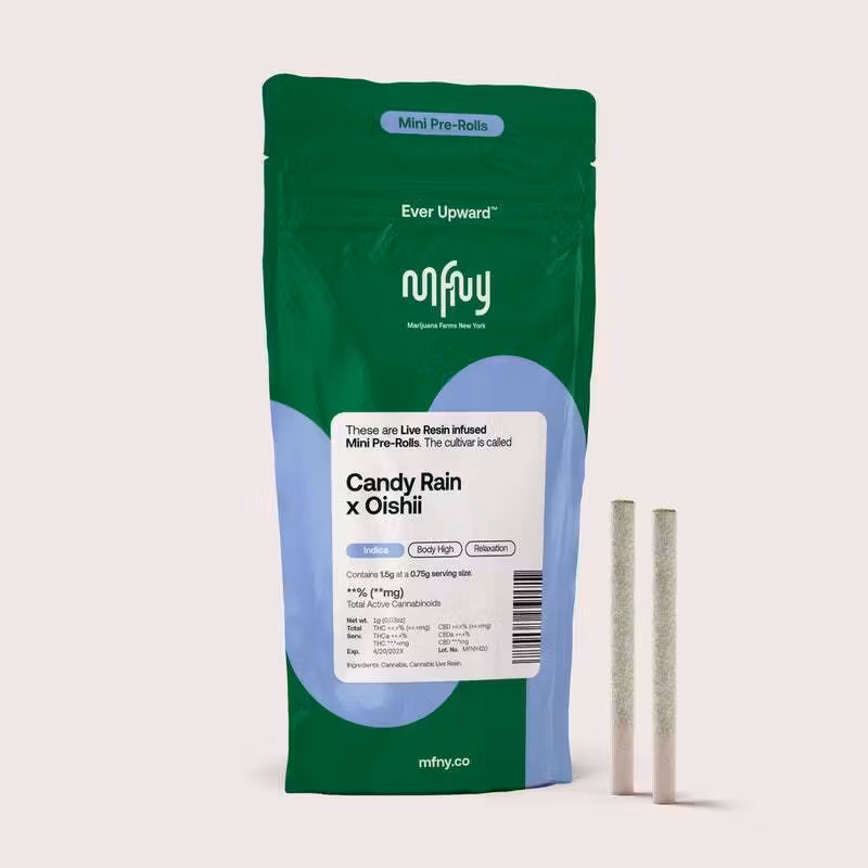 Photograph of product: Candy Rain x Oishii- Live Resin Infused Pre-Rolls- 2pk